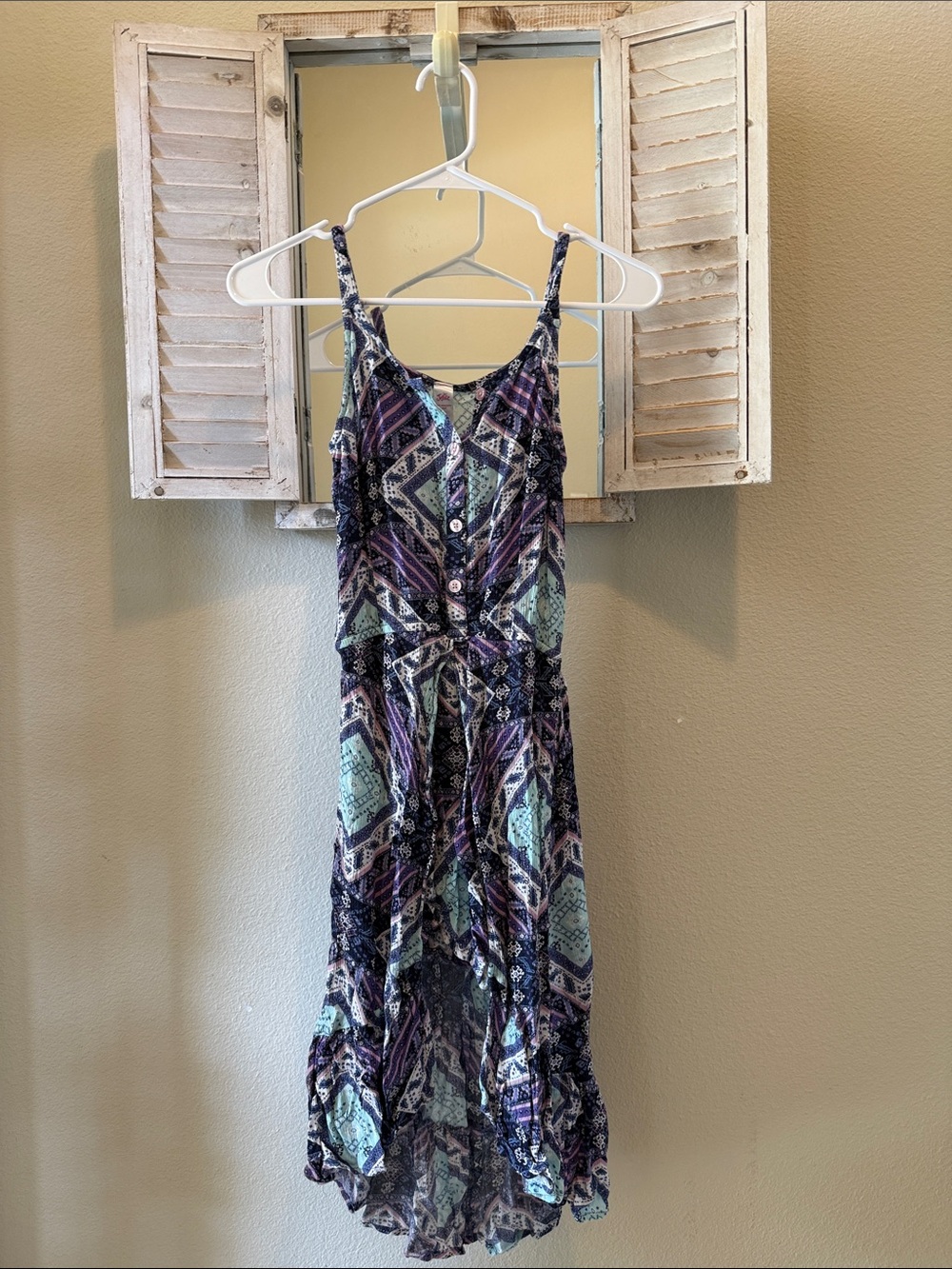 Justice Sleeveless Printed High-Low Dress in Purple and Teal